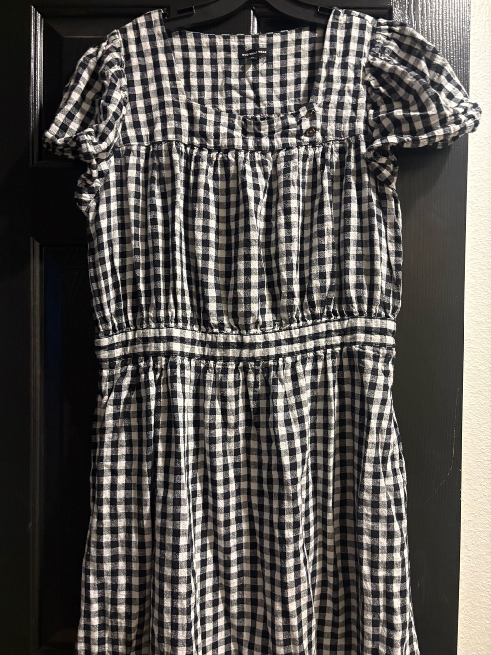 Who What Wear Black & White Gingham Puff-Sleeve Casual Dress